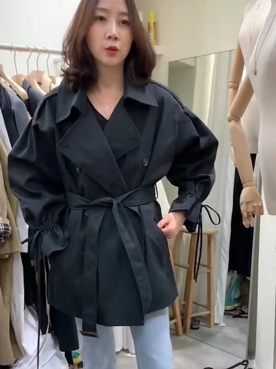 New British Style Waist Flared Sleeve All-match Trench Coat