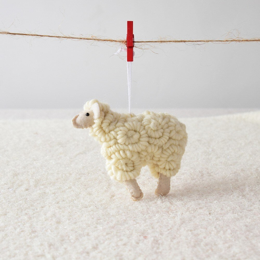 Wool felt little sheep Christmas pendant