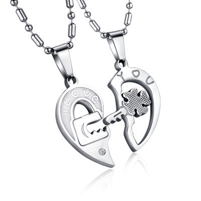 2-Piece Heart Key Couple Necklace Set