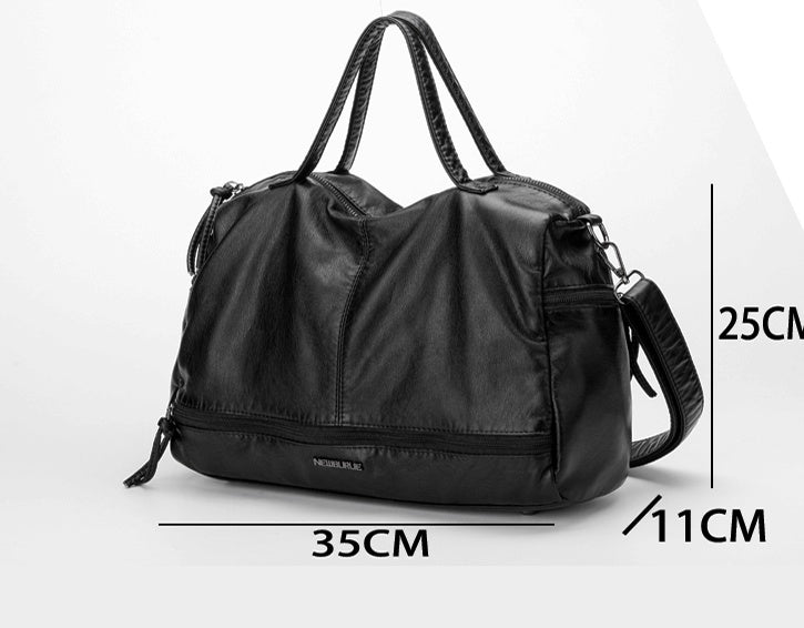 Autumn and winter new Messenger bag washed leather large capacity motorcycle bag handbags shoulder bag ladies big bag