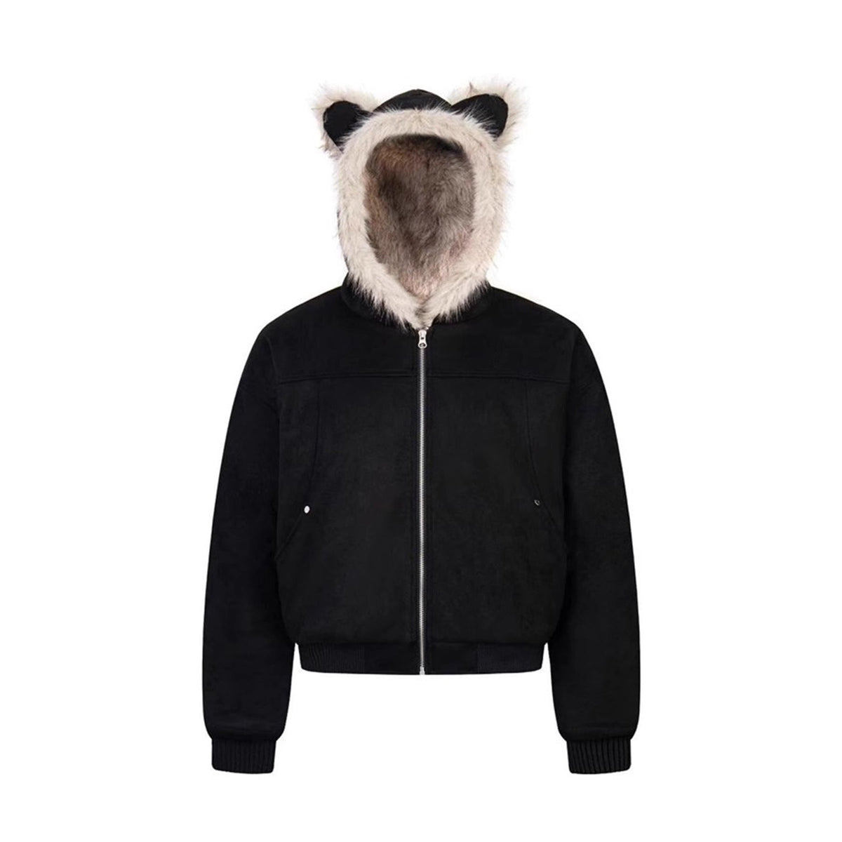 Winter Coat With A Fur Collar Made From Faux Suede For Warmth