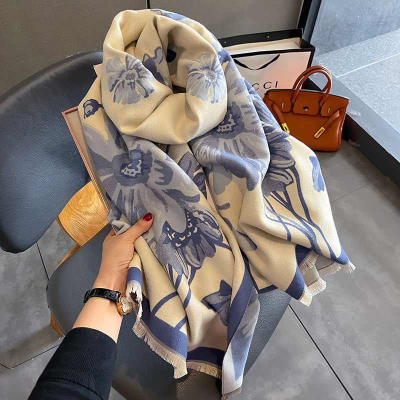 Double-sided Winter Thicken Thermal Scarf Temperament Shawl Outer Match