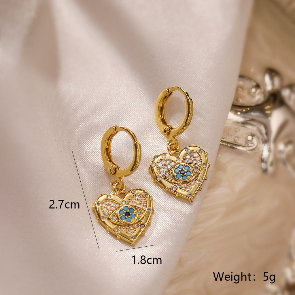 Gold Heart Shaped Zircon Pendant Necklace & Earrings Set