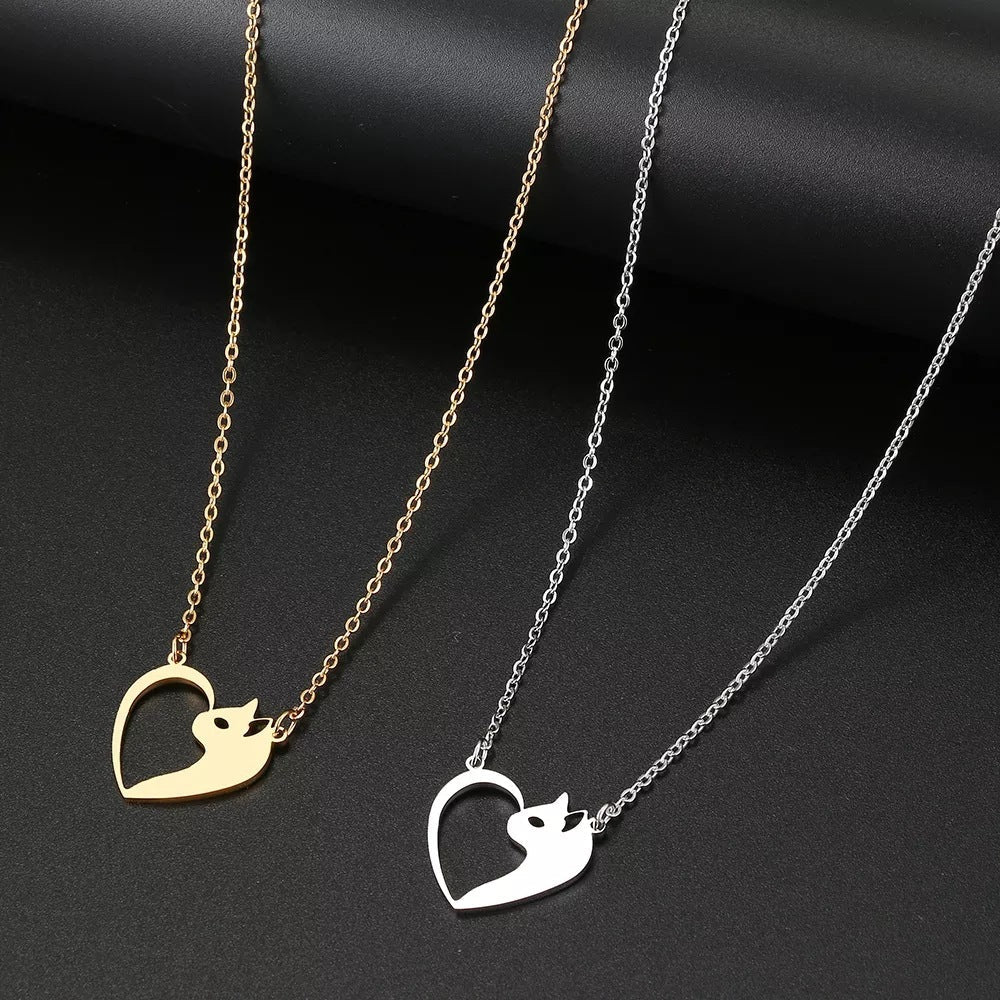 Heart Cat Hollow Pendant Choker Necklace