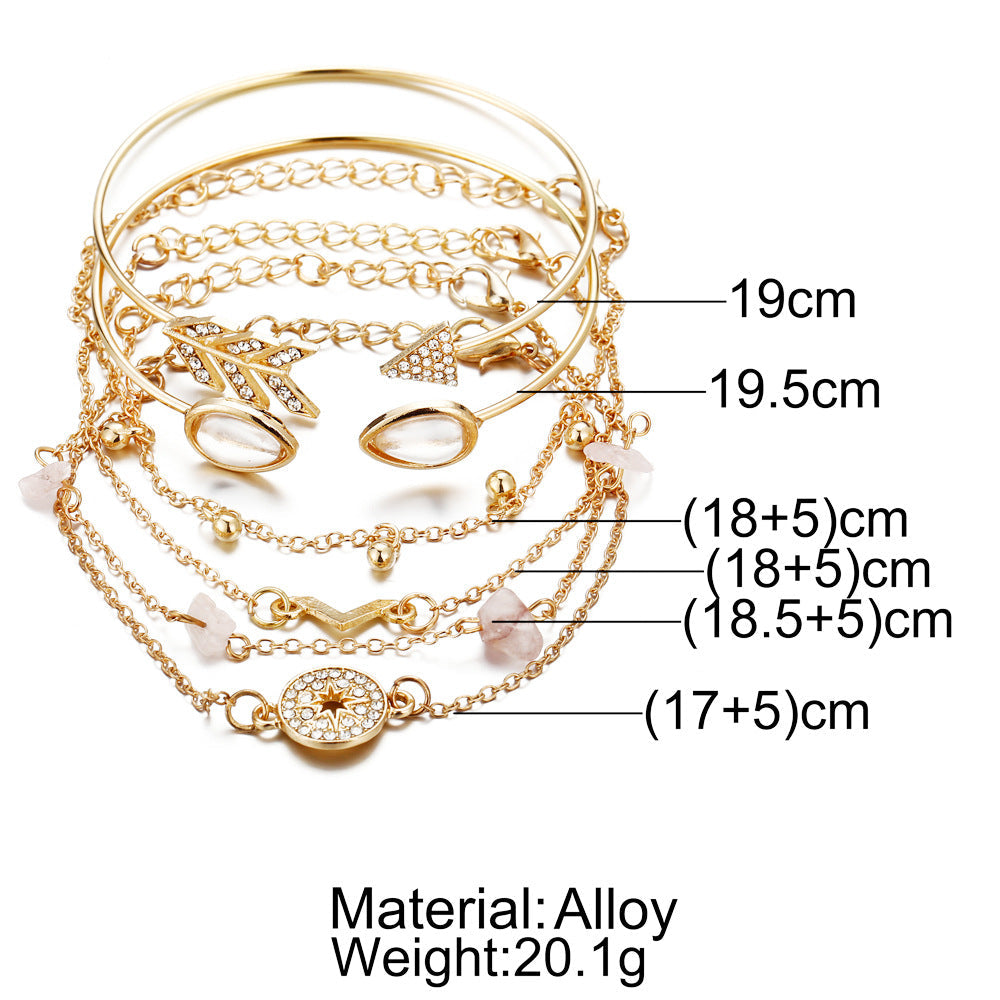 Six-Piece Eye Stone Arrow V-Shaped Bracelet Set
