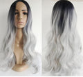 Black silver gray mid-point long curly hair cos fake