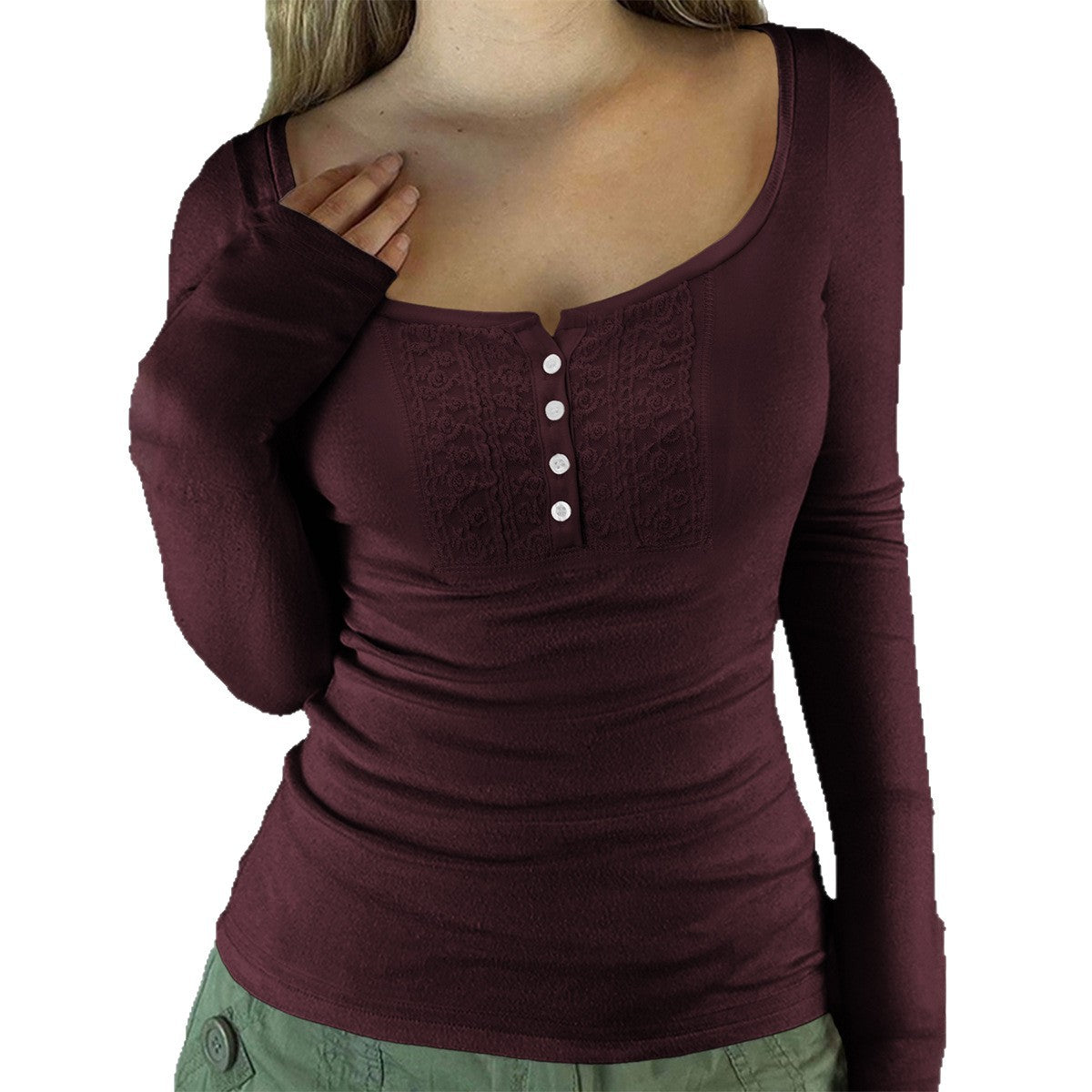 Versatile Button-down Long-sleeve Base T-shirt For Women