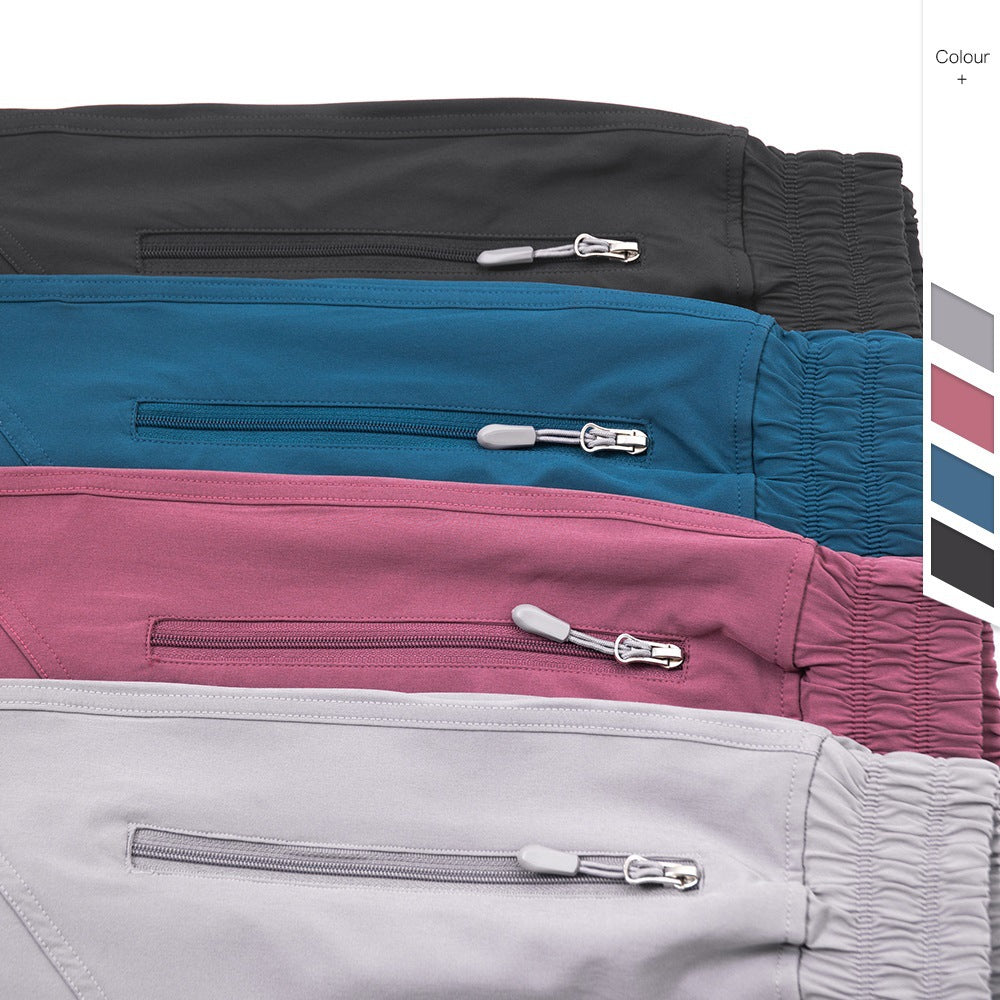 Zipper Pocket High Waist Running Pants Women's Peach Hip Fitness Trousers