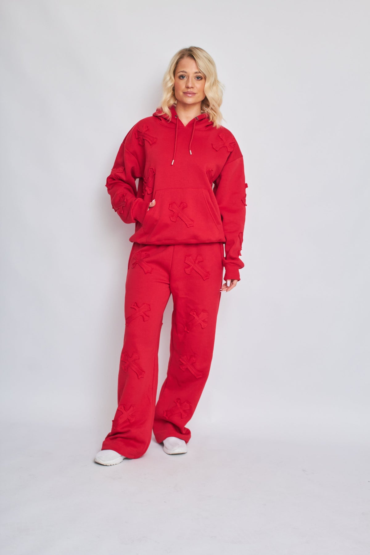 Oversized Crucifix Embroidered Hooded Fleece Co-ord