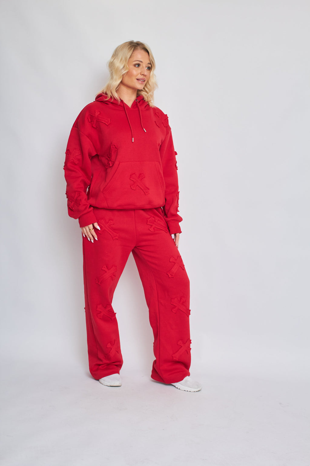 Oversized Crucifix Embroidered Hooded Fleece Co-ord