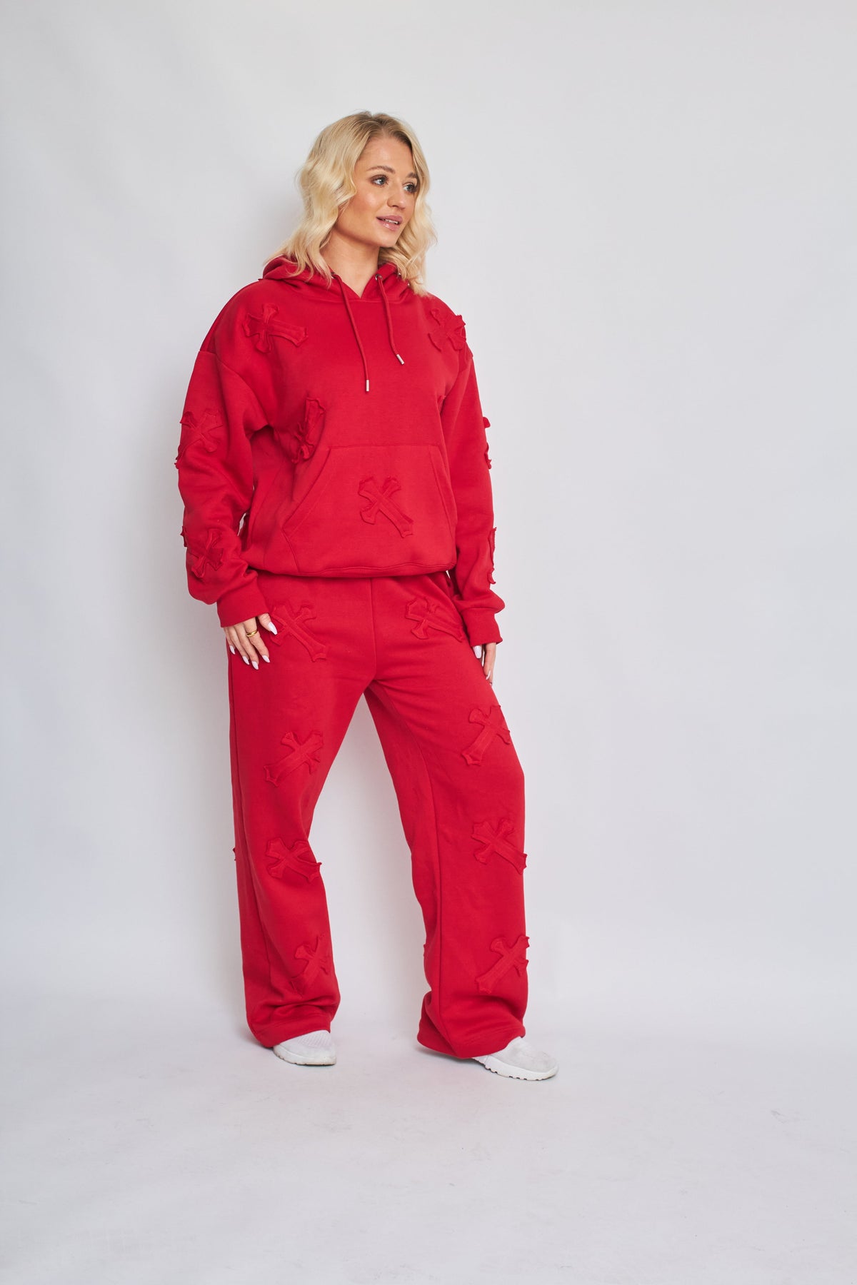 Oversized Crucifix Embroidered Hooded Fleece Co-ord