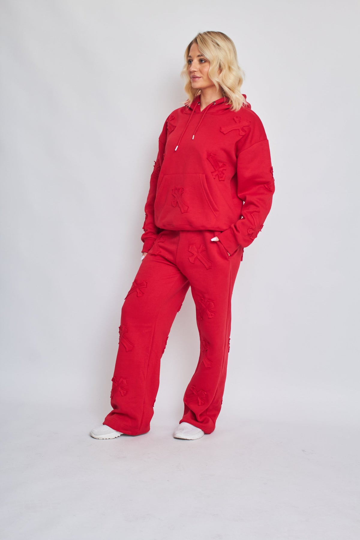Oversized Crucifix Embroidered Hooded Fleece Co-ord