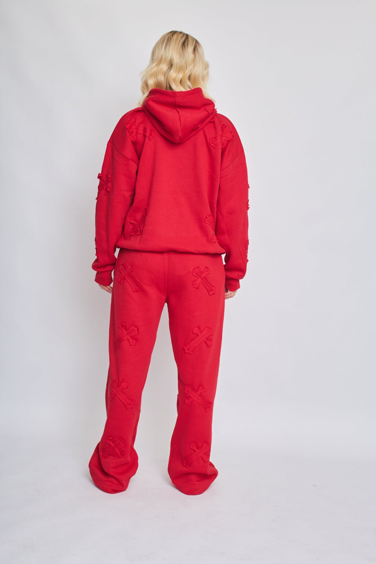 Oversized Crucifix Embroidered Hooded Fleece Co-ord