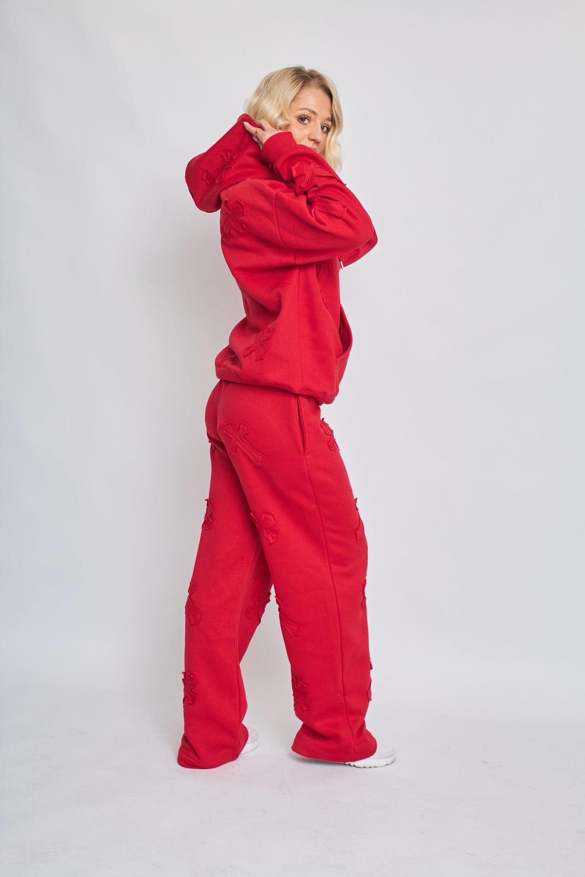Oversized Crucifix Embroidered Hooded Fleece Co-ord