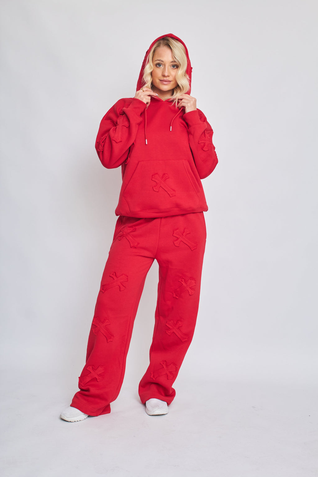 Oversized Crucifix Embroidered Hooded Fleece Co-ord