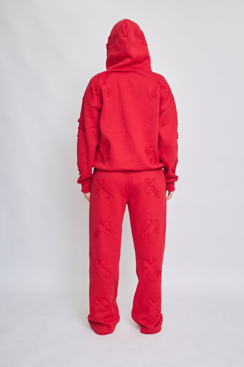 Oversized Crucifix Embroidered Hooded Fleece Co-ord