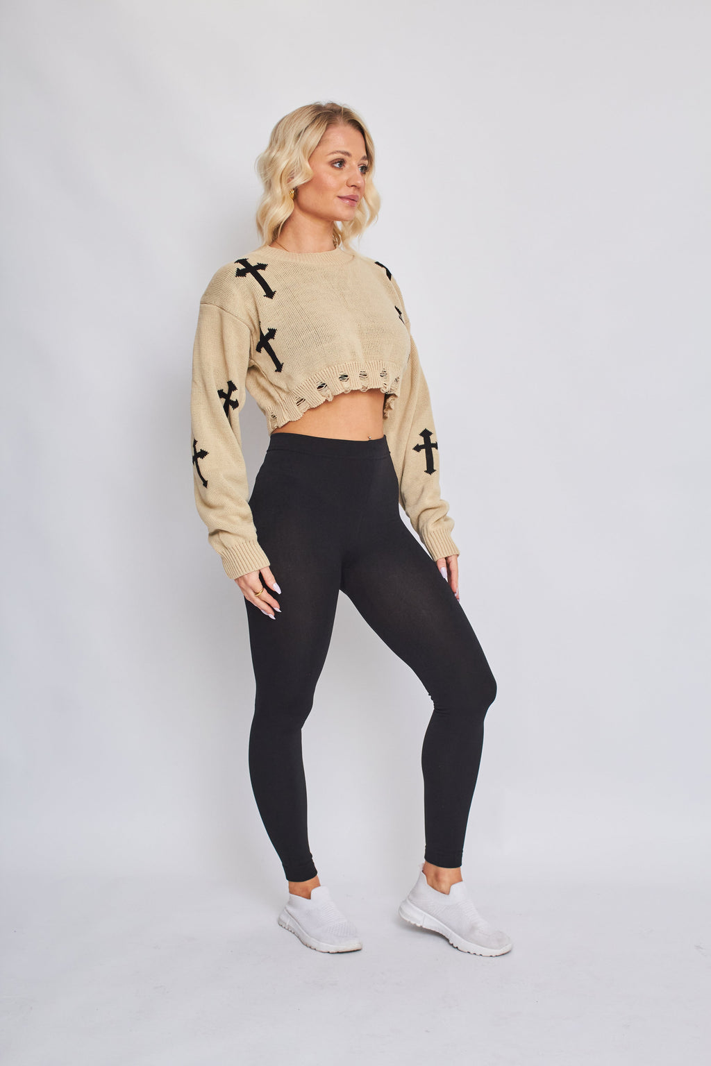 Crucifix Detail Knitted Cropped Jumper