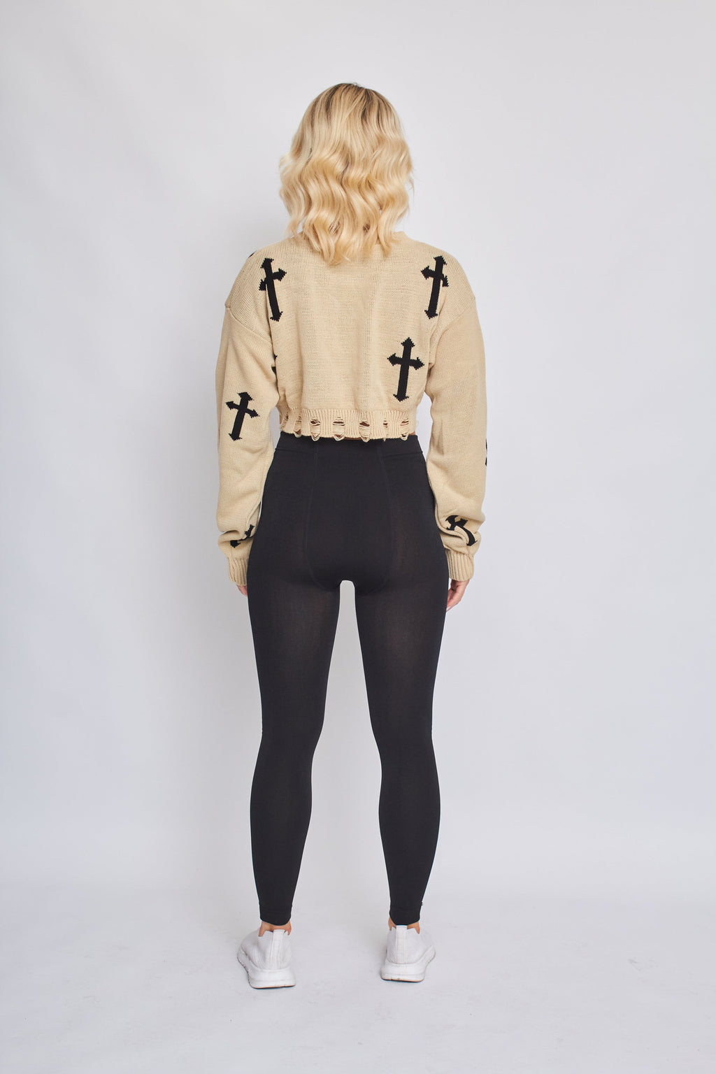 Crucifix Detail Knitted Cropped Jumper