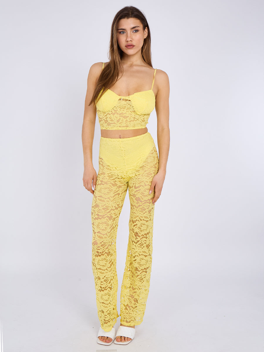 Lace Detail Padded Bralet Crop Top & Flare Trouser Co-ord