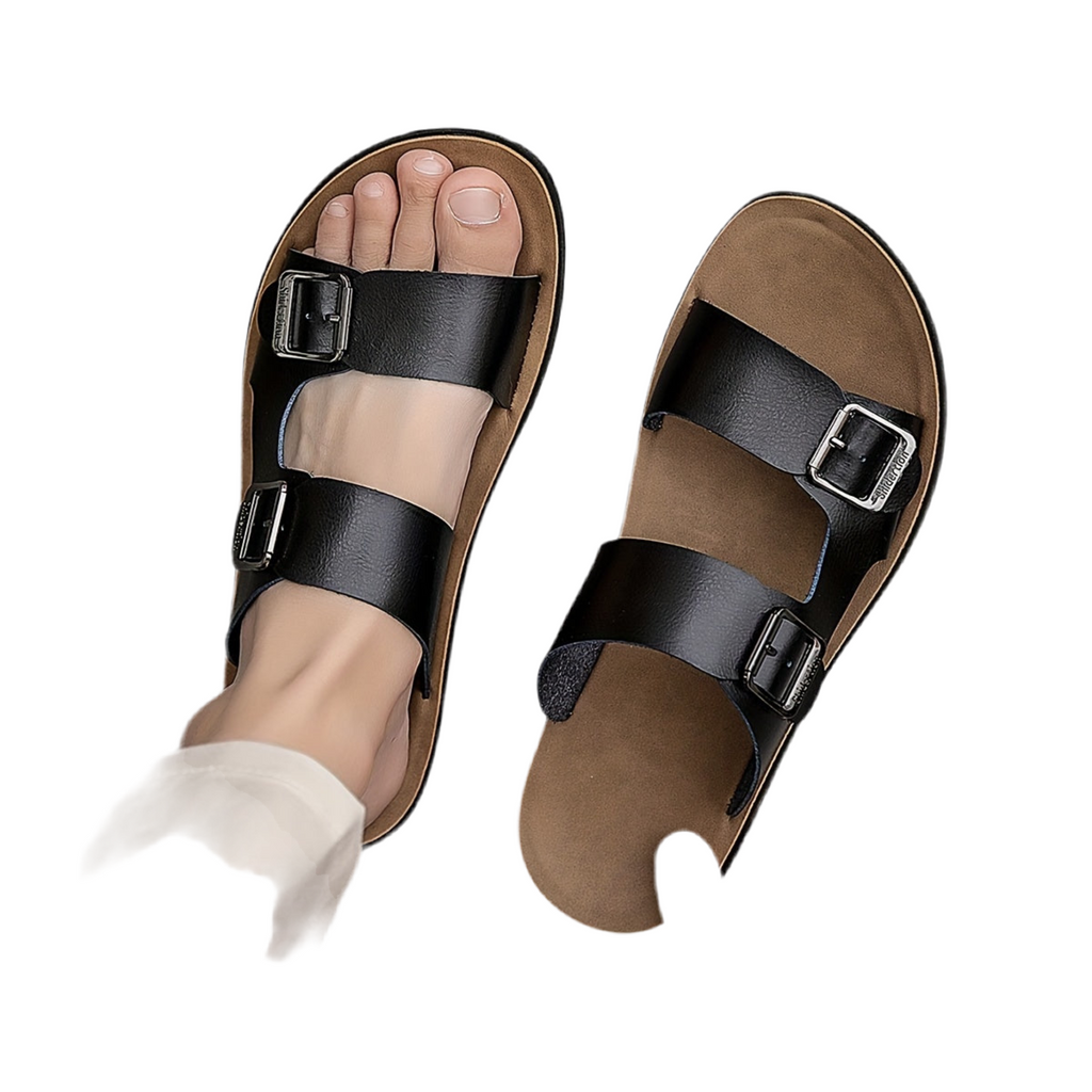 Men's Casual Synthetic Upper Slides, Casual Non Slip Slippers, Open Toe Sandals With Buckle