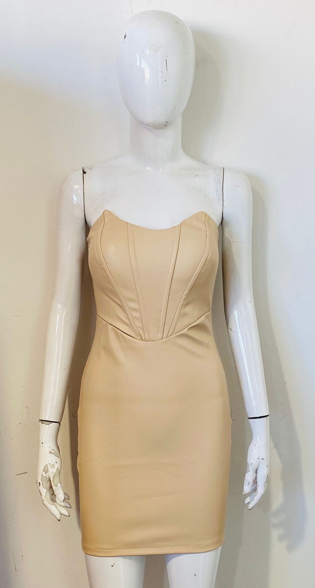 Corset Style Faux Leather Bandeau Dress