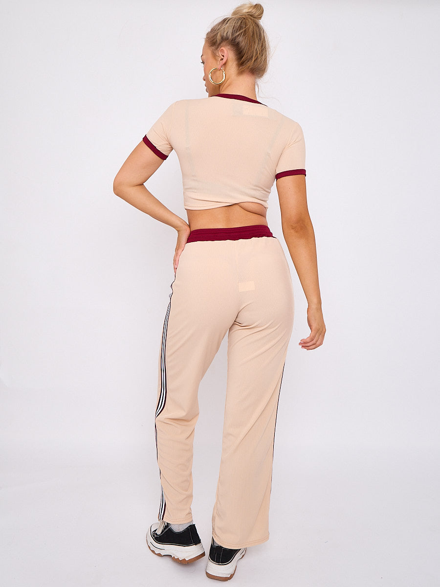 Cherry Graphic Ribbed Crop Top & Wide Leg Trouser Co-ord