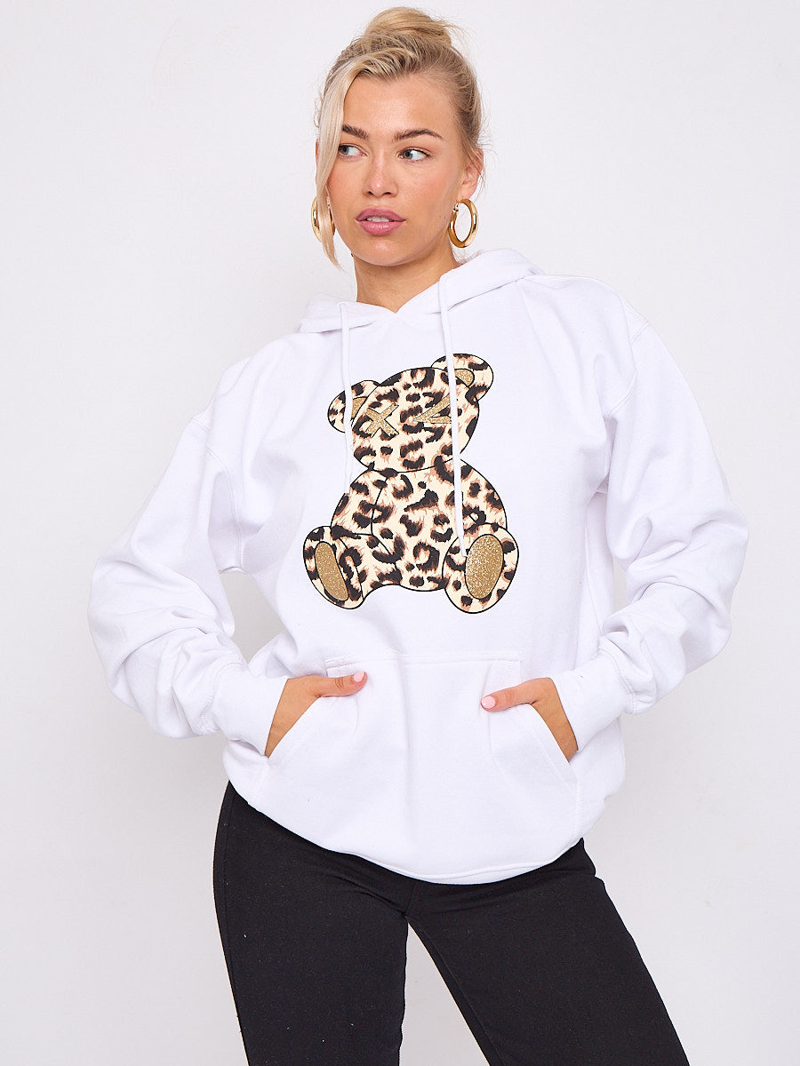 Leopard Print Teddy Graphic Hoodie
