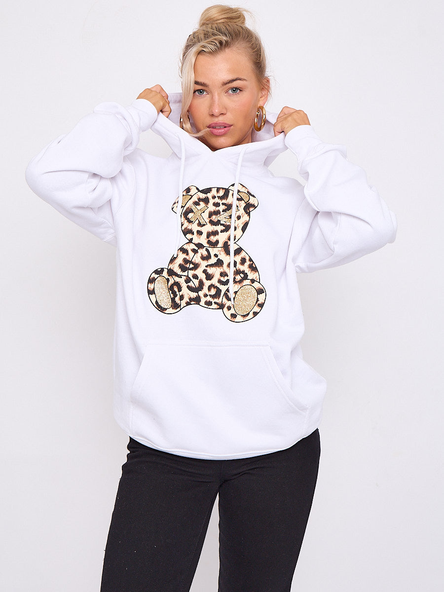 Leopard Print Teddy Graphic Hoodie