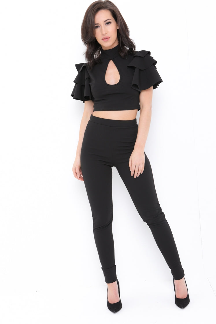 Frill Top With Keyhole And Trouser Co-ord