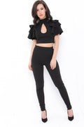 Frill Top With Keyhole And Trouser Co-ord
