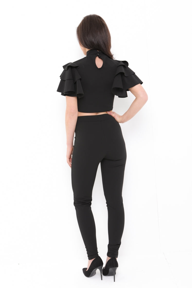 Frill Top With Keyhole And Trouser Co-ord