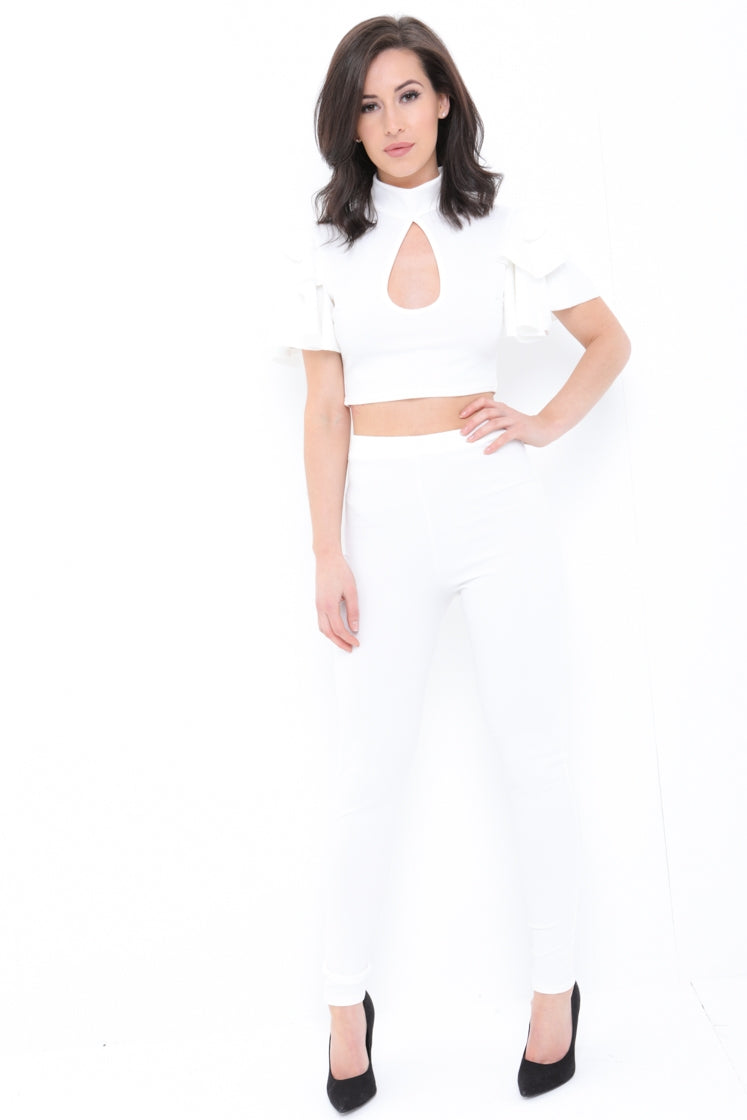 Frill Top With Keyhole And Trouser Co-ord