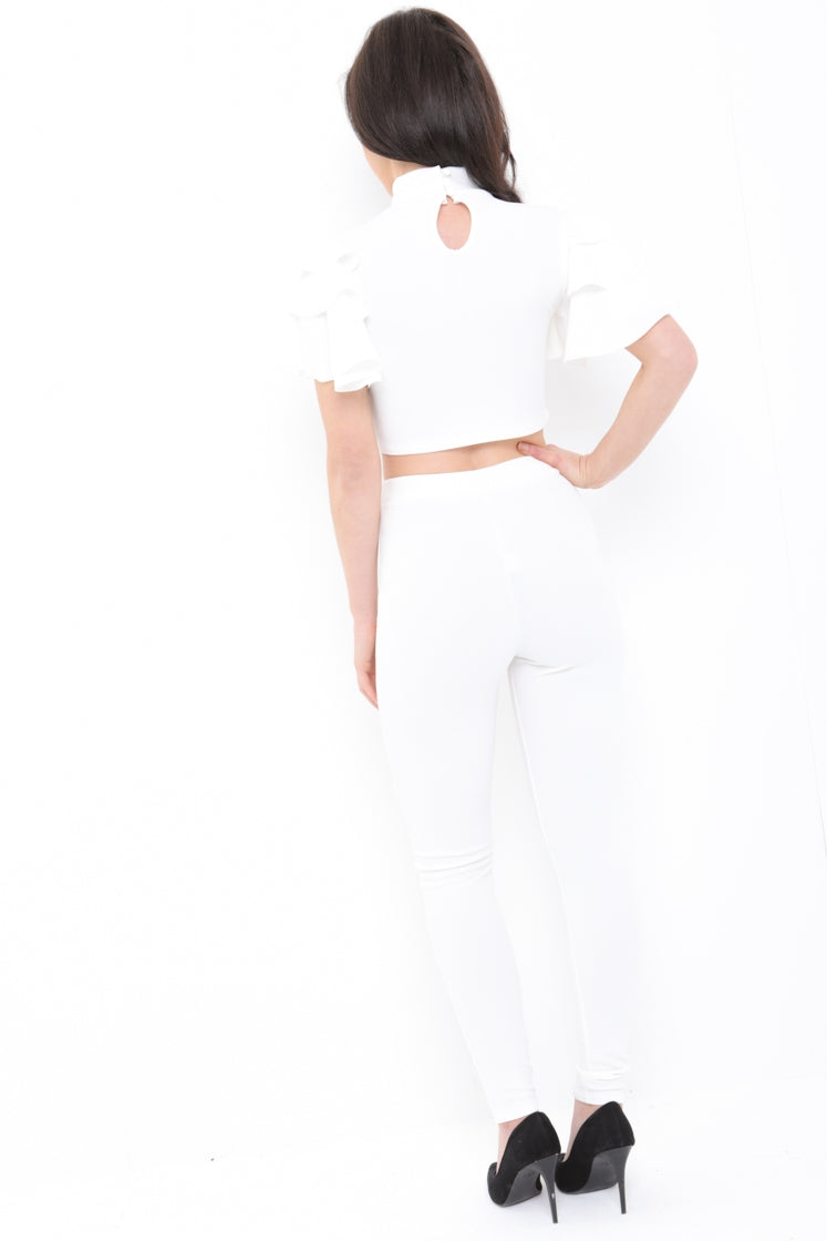 Frill Top With Keyhole And Trouser Co-ord