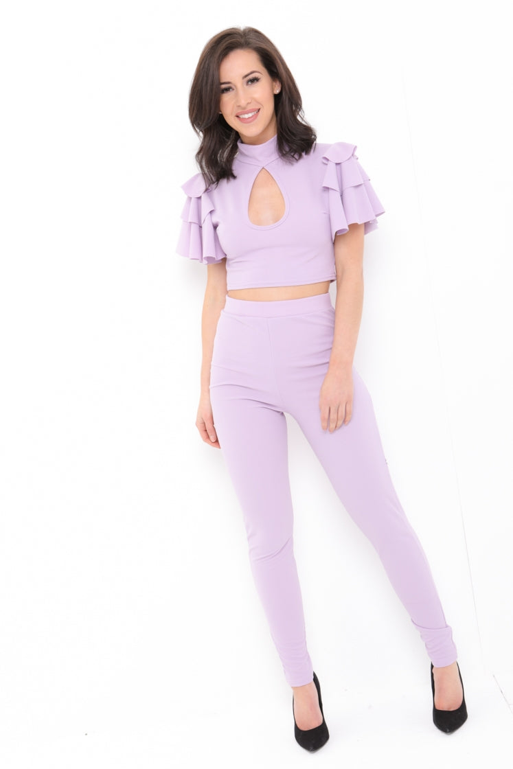 Frill Top With Keyhole And Trouser Co-ord