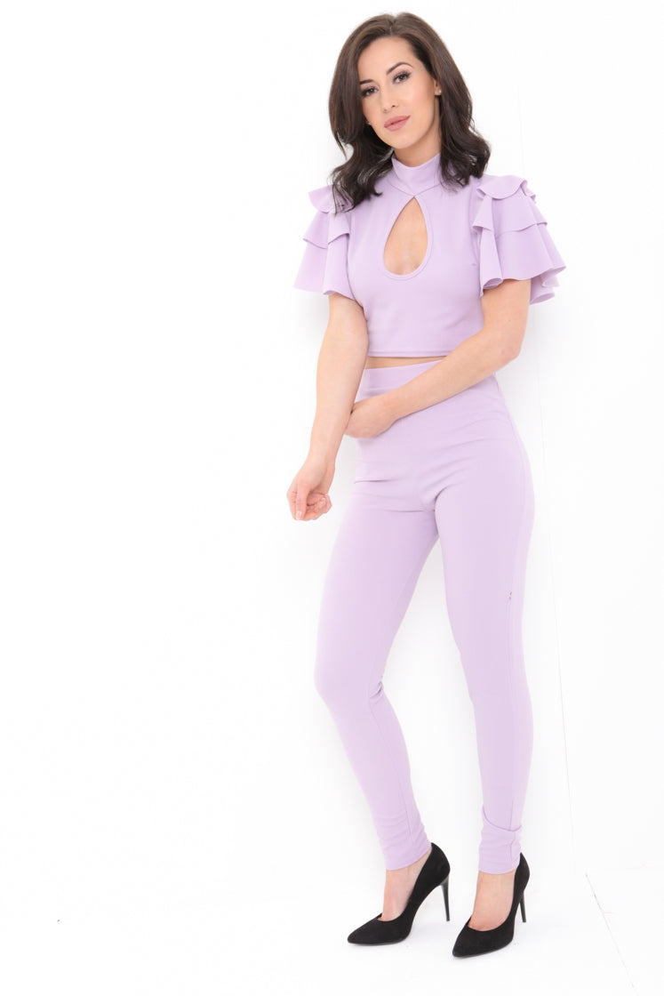 Frill Top With Keyhole And Trouser Co-ord