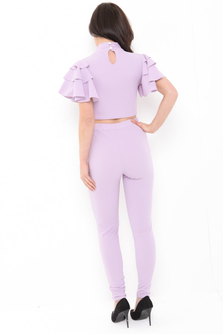 Frill Top With Keyhole And Trouser Co-ord