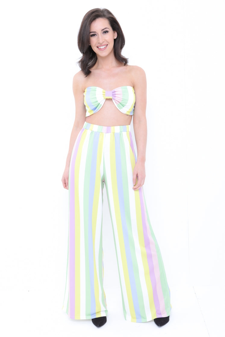 Multi Coloured Stripe Bralet And Trouser Co-ord