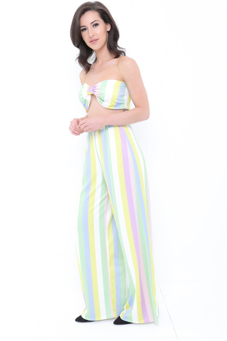 Multi Coloured Stripe Bralet And Trouser Co-ord