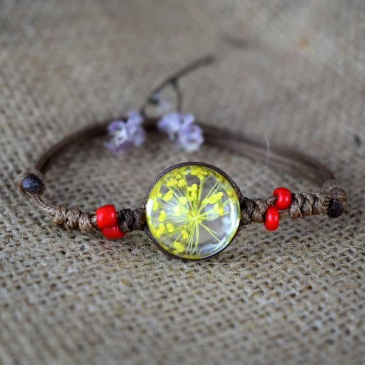 Dried Flower in Waterdrop Necklace & Bracelet Set