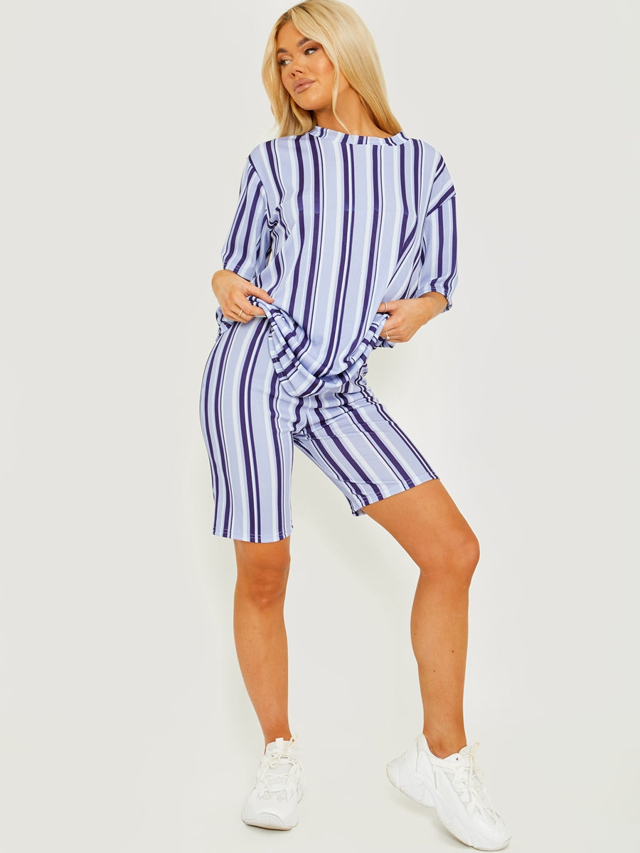 Striped Ribbed Oversized Top & Shorts Co-ord