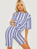 Striped Ribbed Oversized Top & Shorts Co-ord