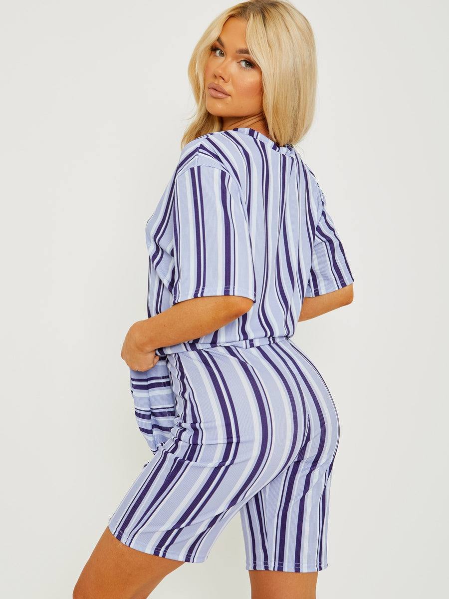 Striped Ribbed Oversized Top & Shorts Co-ord