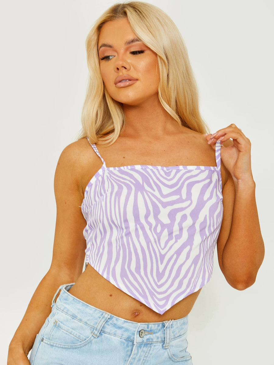 Zebra Print Tie Knot Back Cami Crop Top