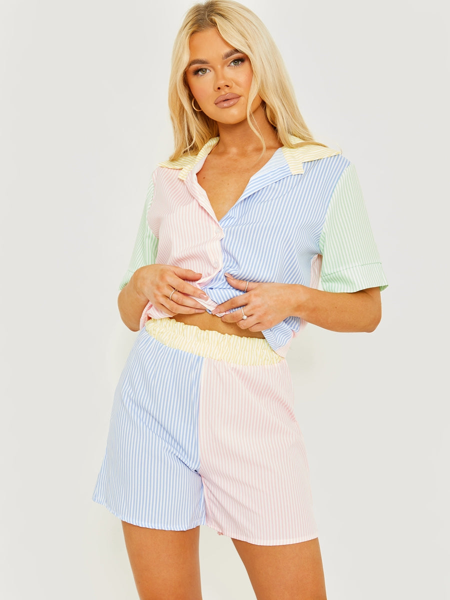Multi Coloured Striped Shirt & Shorts Co-ord