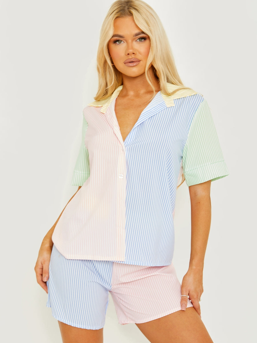 Multi Coloured Striped Shirt & Shorts Co-ord
