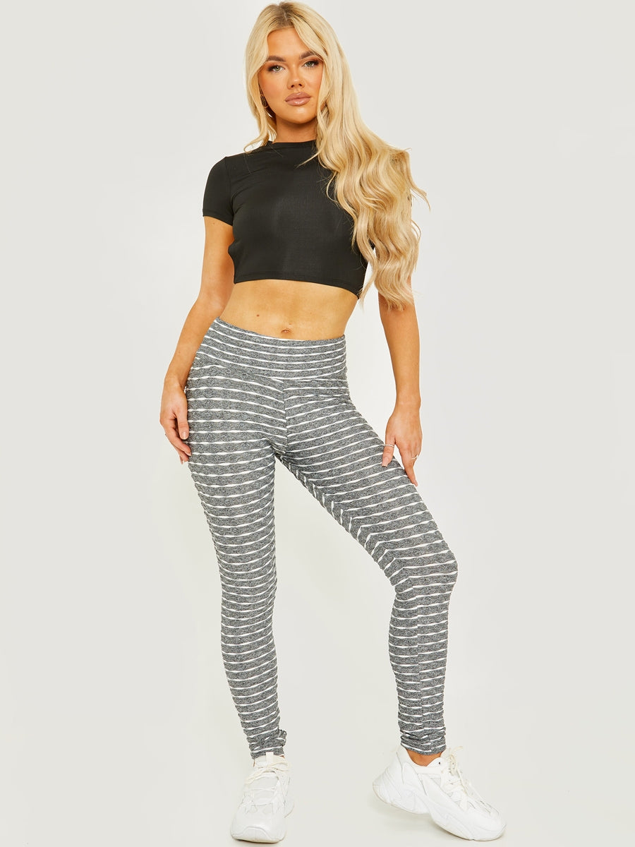 White Stripes Textured Scrunch Butt Gym Leggings