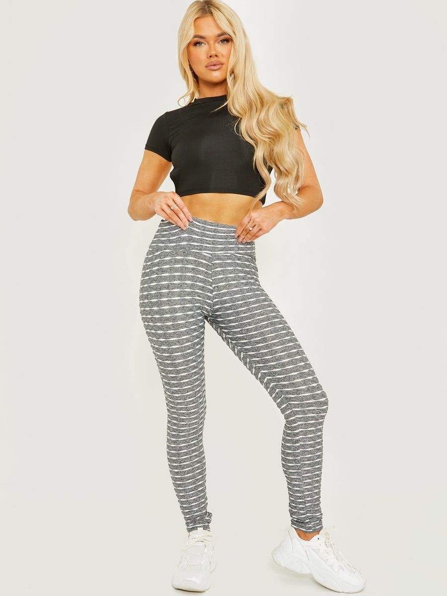 White Stripes Textured Scrunch Butt Gym Leggings