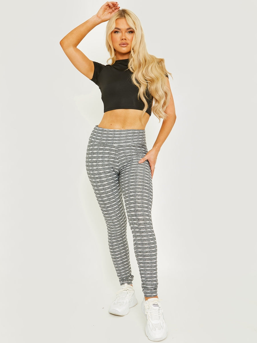 White Stripes Textured Scrunch Butt Gym Leggings