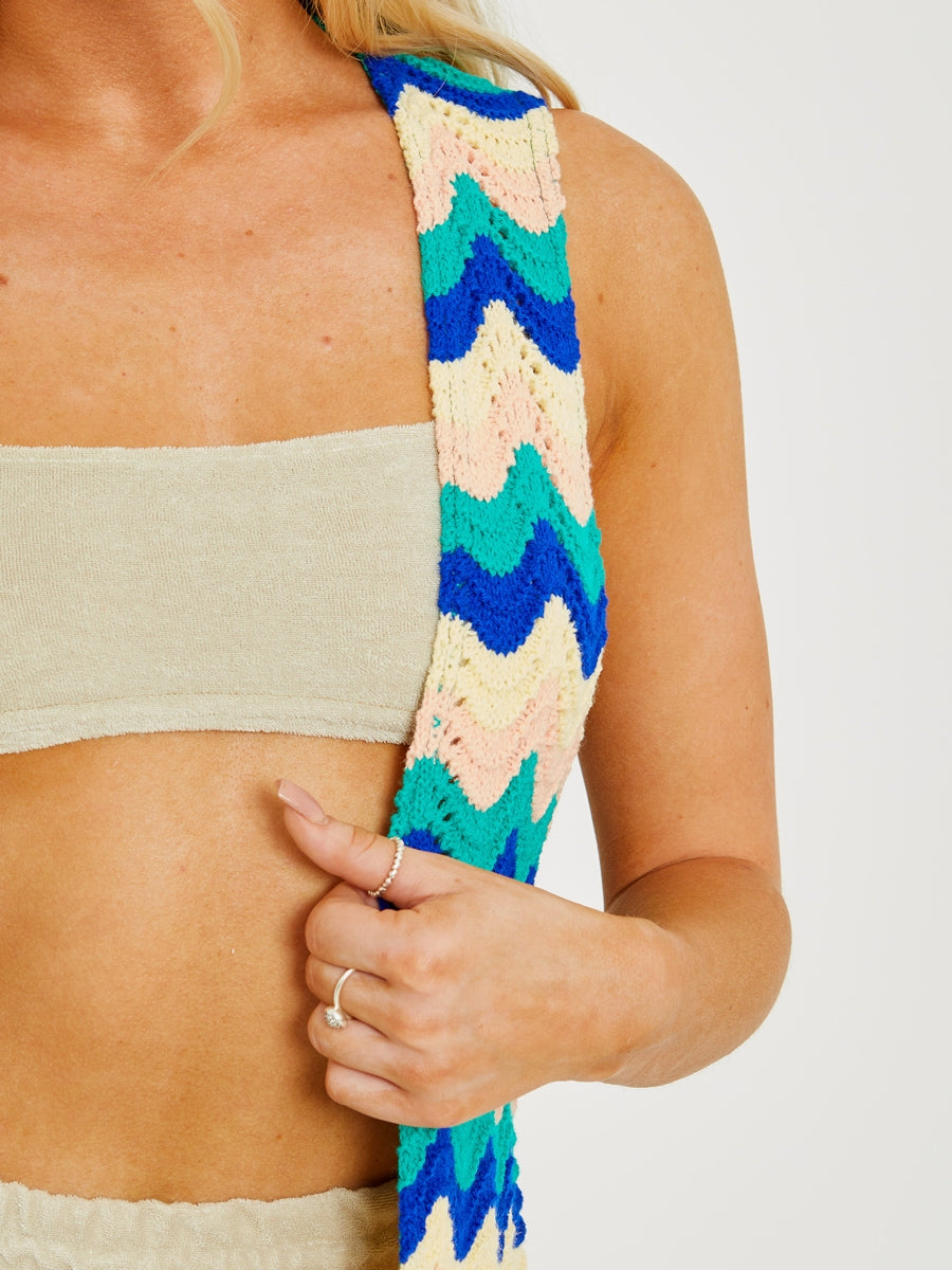 Sleeveless Zig Zag Knitted Open Cardigan