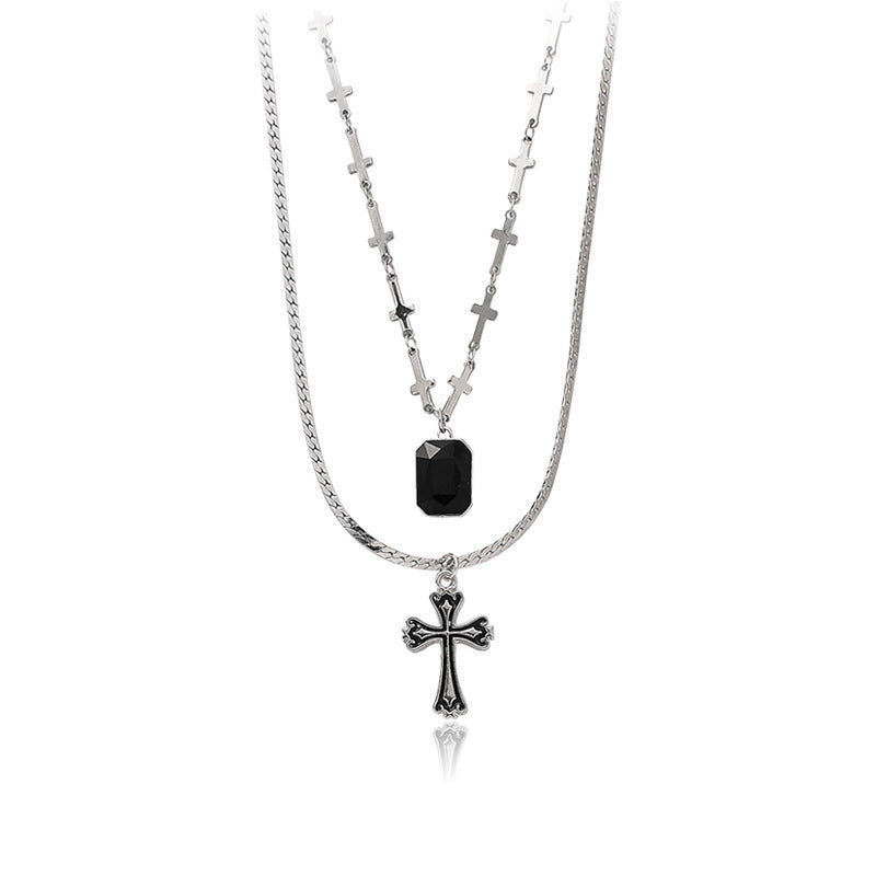 Dark Sweetheart Baroque Cross Pendant Layer Necklace